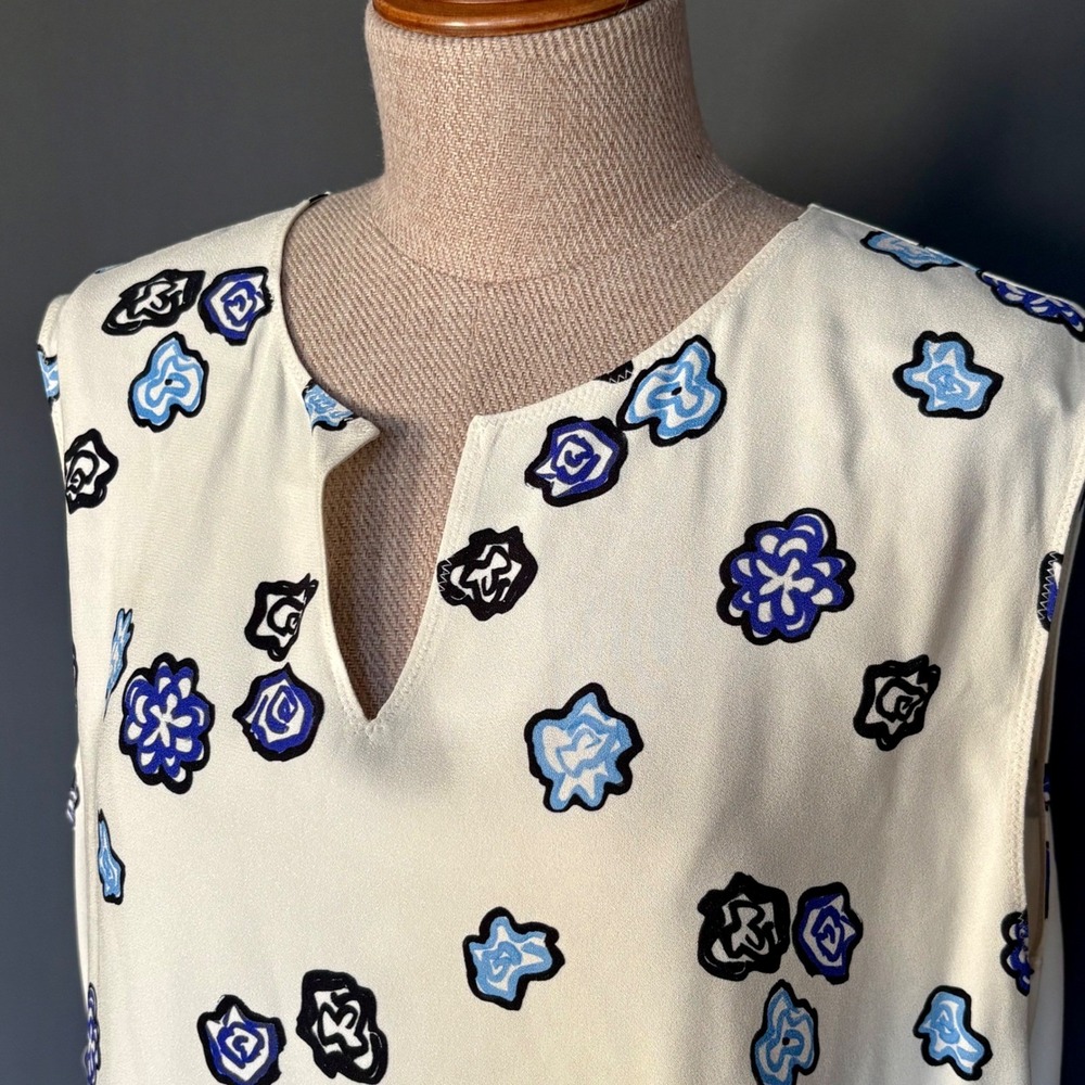New - Marni Rose Print Sleeveless Blouse | Sz 46 | Blue Floral 100% Viscose